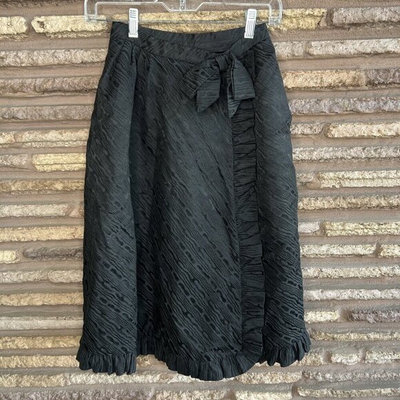 Alex Coleman Vintage Black Taffeta Moire Wrap Skirt with Bow - Picture 8 of 8